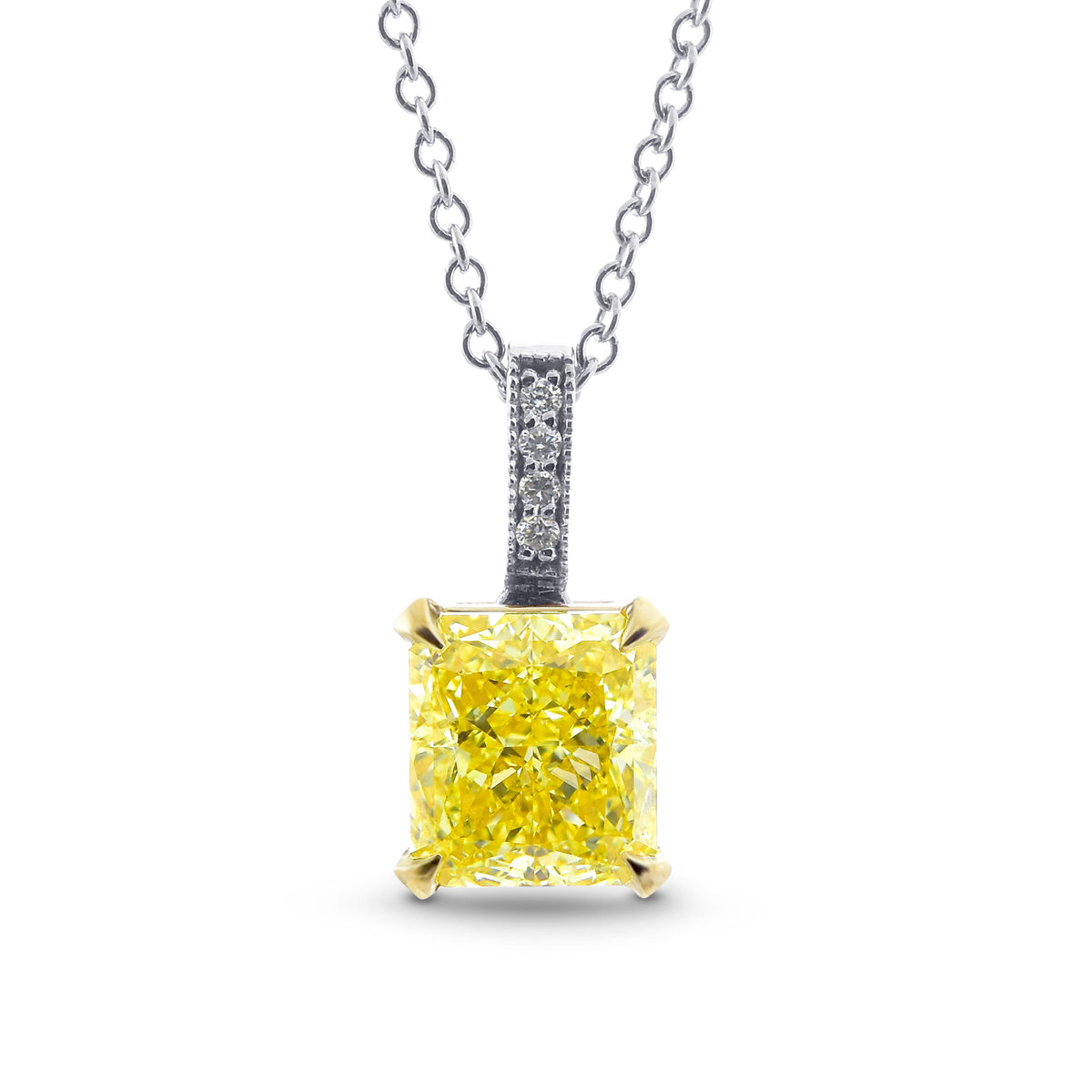 Fancy Intense Yellow Radiant Diamond Drop Pendant 