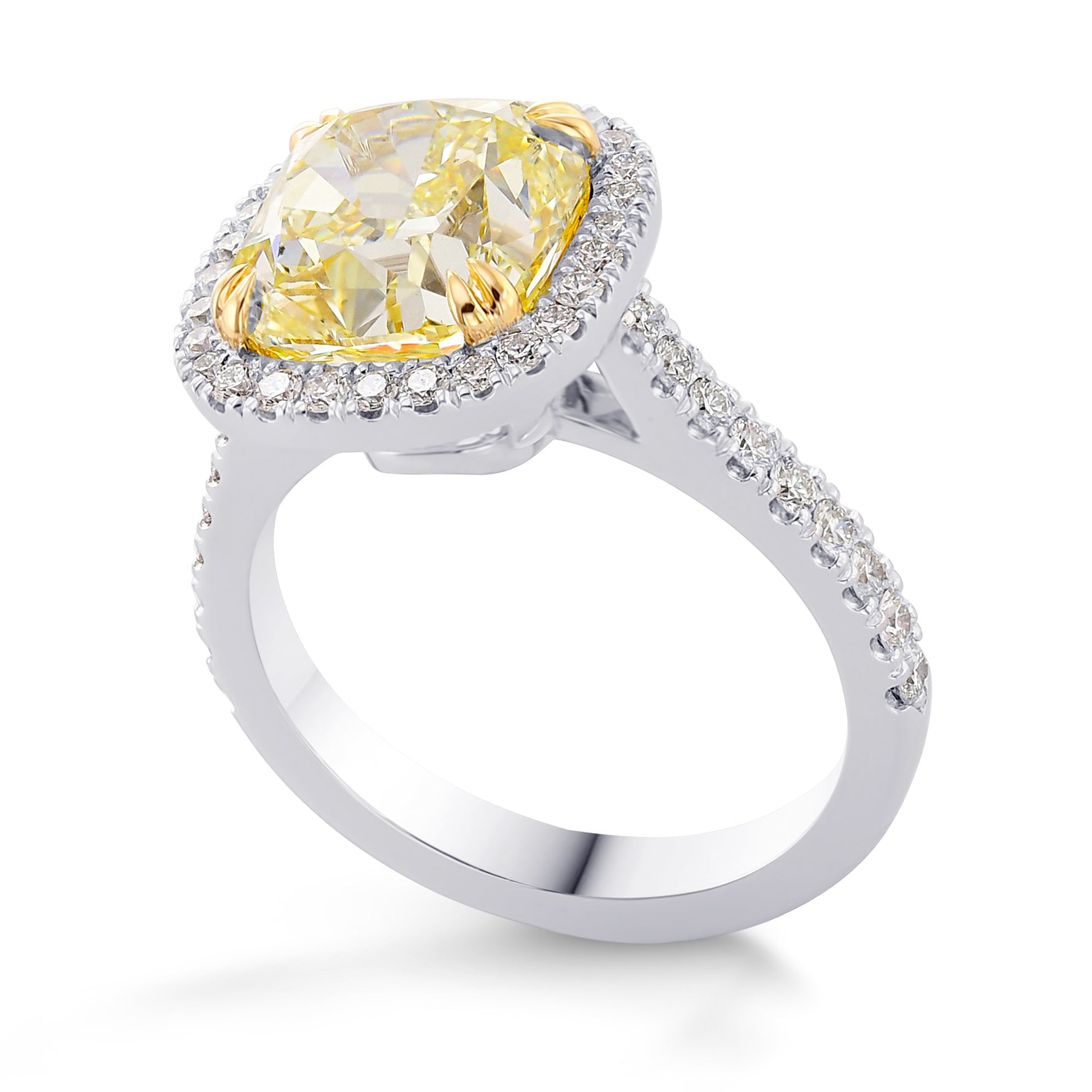 Fancy Light Yellow Cushion Diamond Halo Ring 