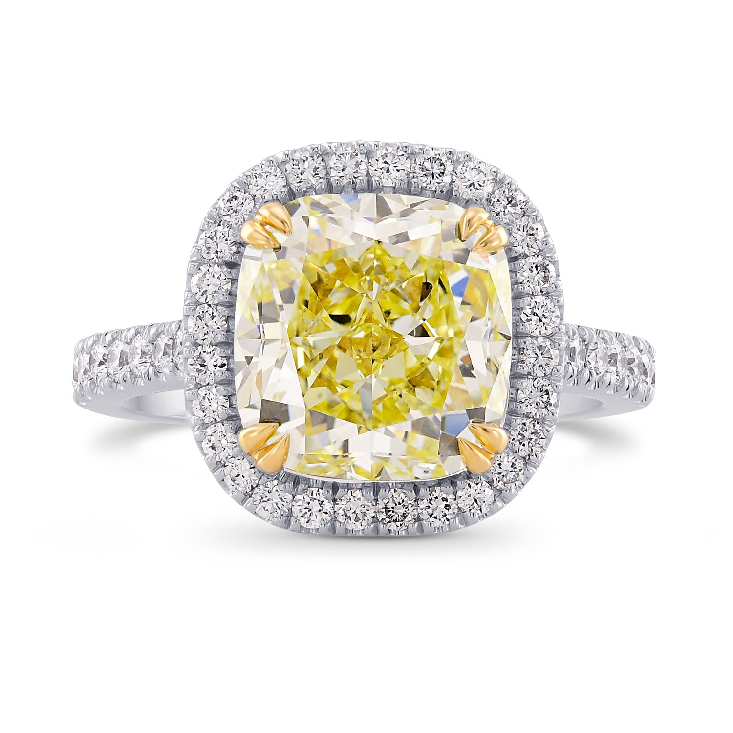 Fancy Light Yellow Cushion Diamond Halo Ring 