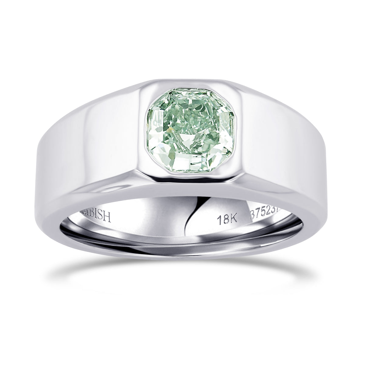 Fancy Intense Bluish Green Cushion Diamond Gents Ring