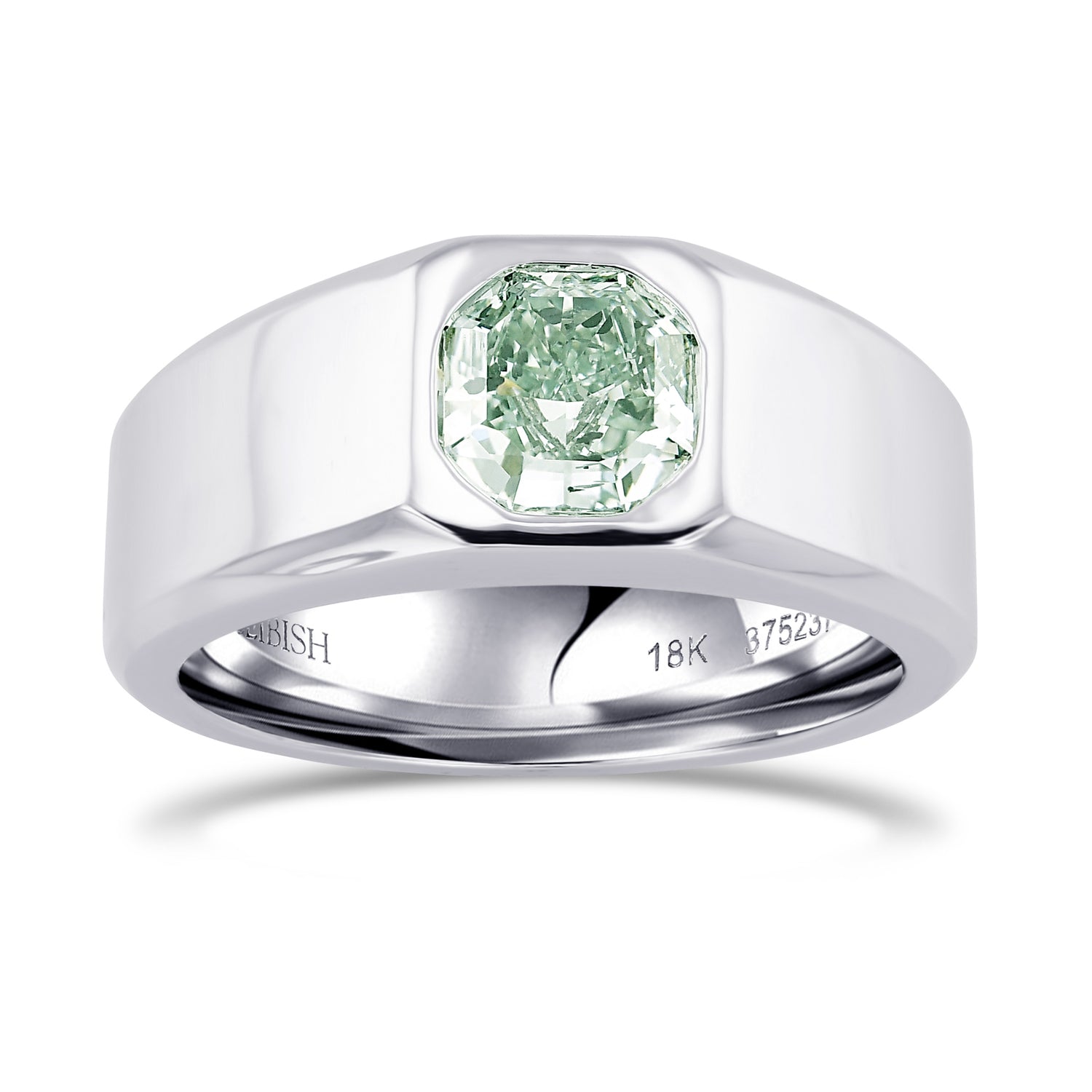 Fancy Intense Bluish Green Cushion Diamond Gents Ring