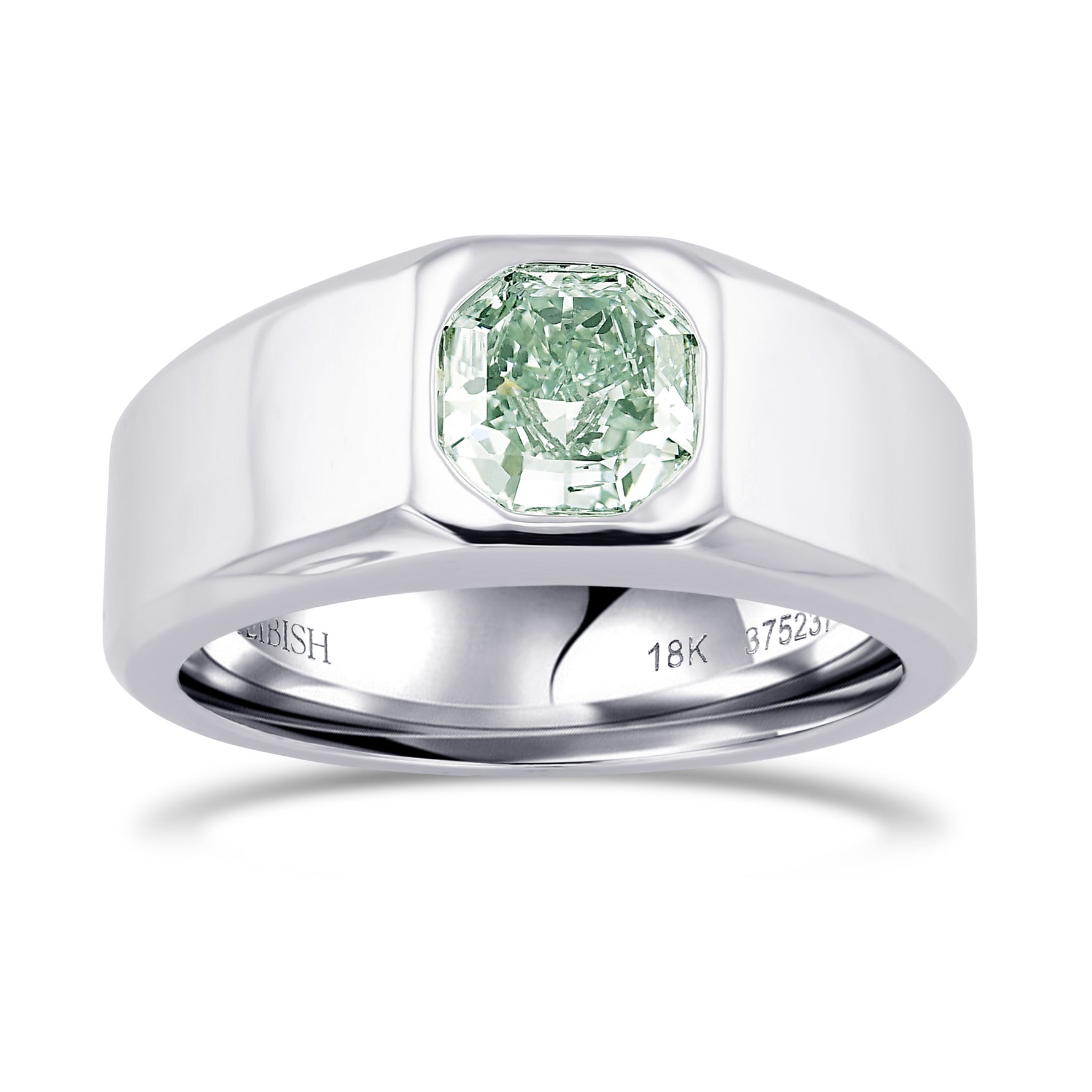 Fancy Intense Bluish Green Cushion Diamond Gents Ring