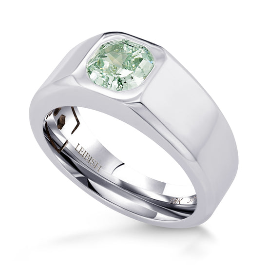 Fancy Intense Bluish Green Cushion Diamond Gents Ring