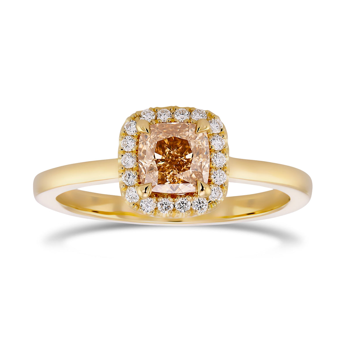 Fancy Brown Yellow Cushion Diamond Halo Ring