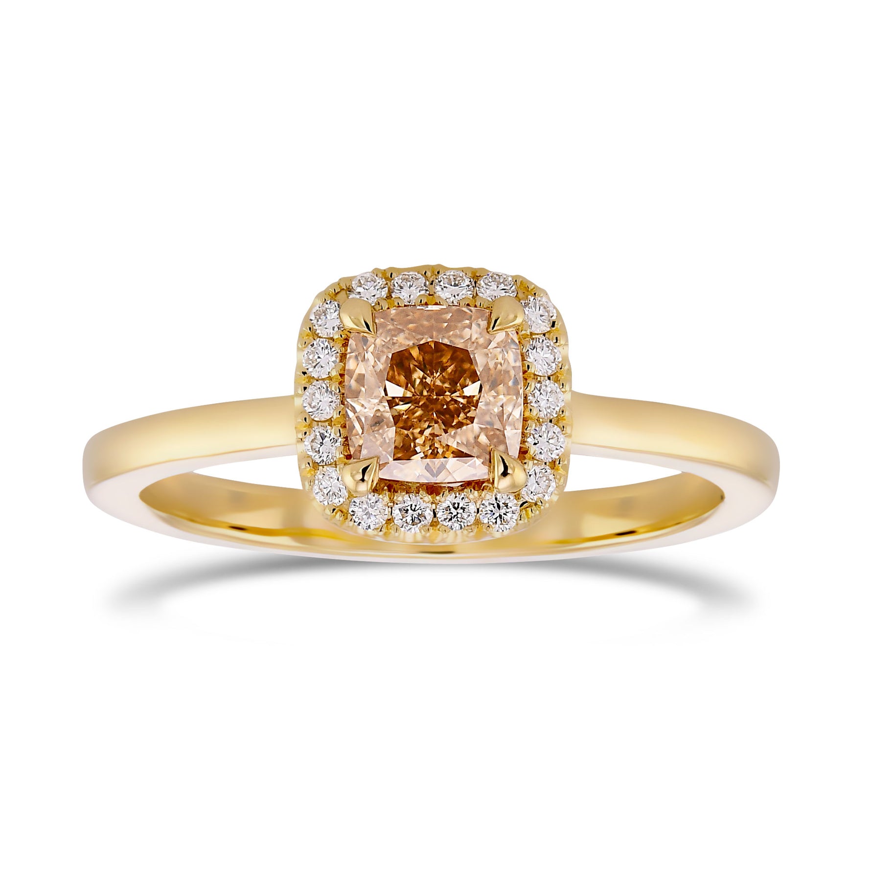 Fancy Brown Yellow Cushion Diamond Halo Ring