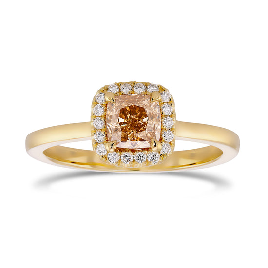 Fancy Brown Yellow Cushion Diamond Halo Ring