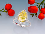 Light Yellow Pear Shape Halo Diamond Ring