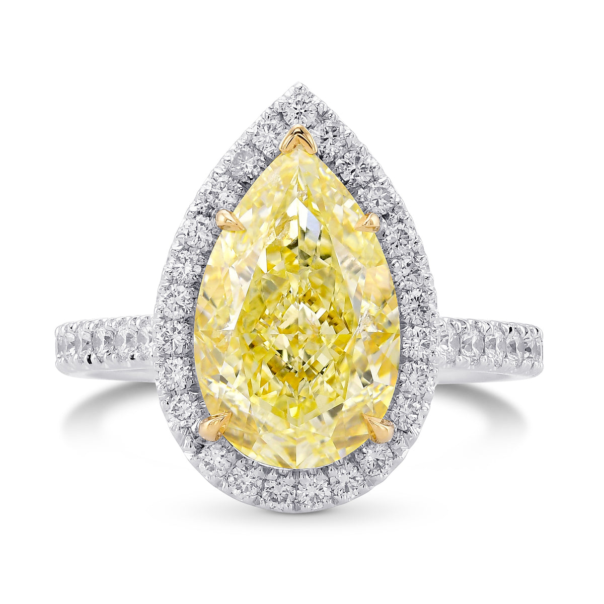 Light Yellow Pear Shape Halo Diamond Ring