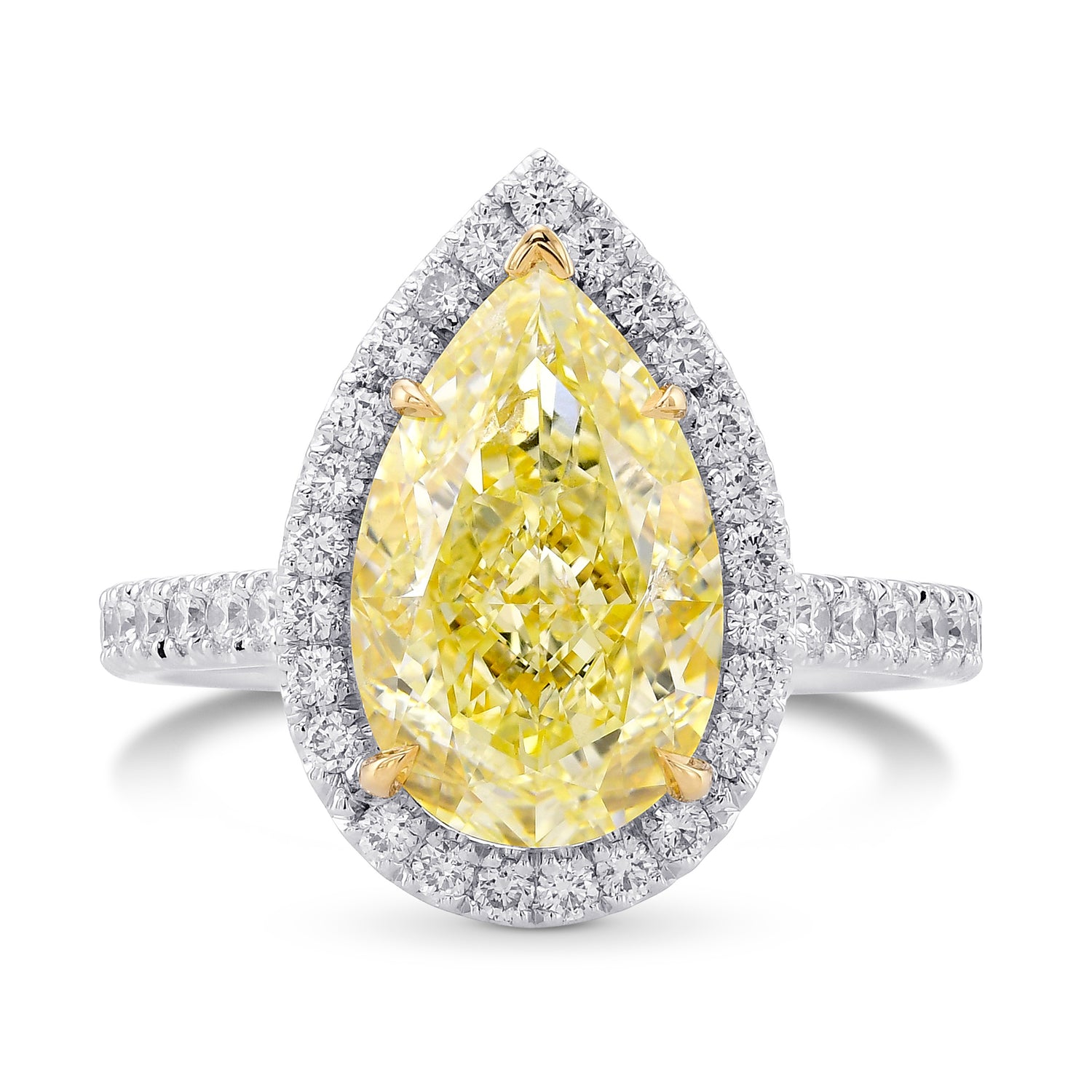 Light Yellow Pear Shape Halo Diamond Ring