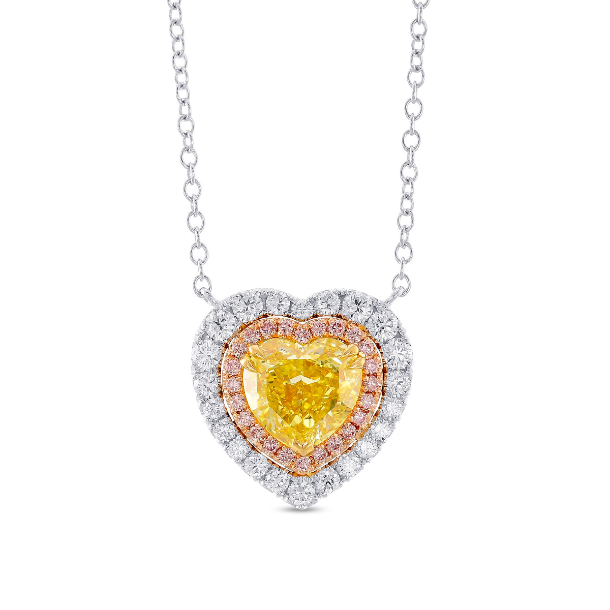 Fancy Intense Yellow Heart Diamond Double Halo Pendant 
