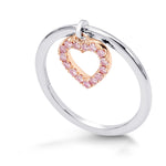 Fancy Pink Pave Dangling Heart Diamond Ring