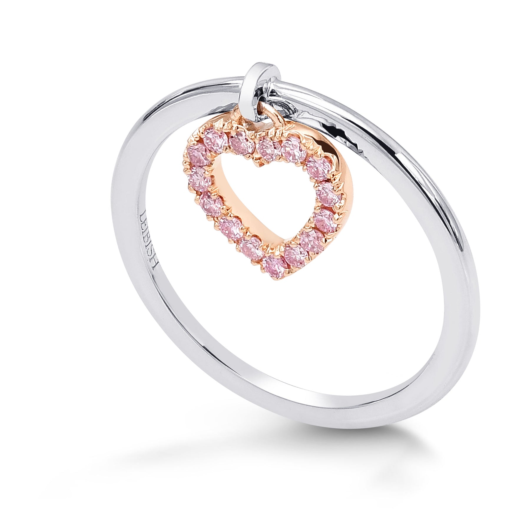 Fancy Pink Pave Dangling Heart Diamond Ring