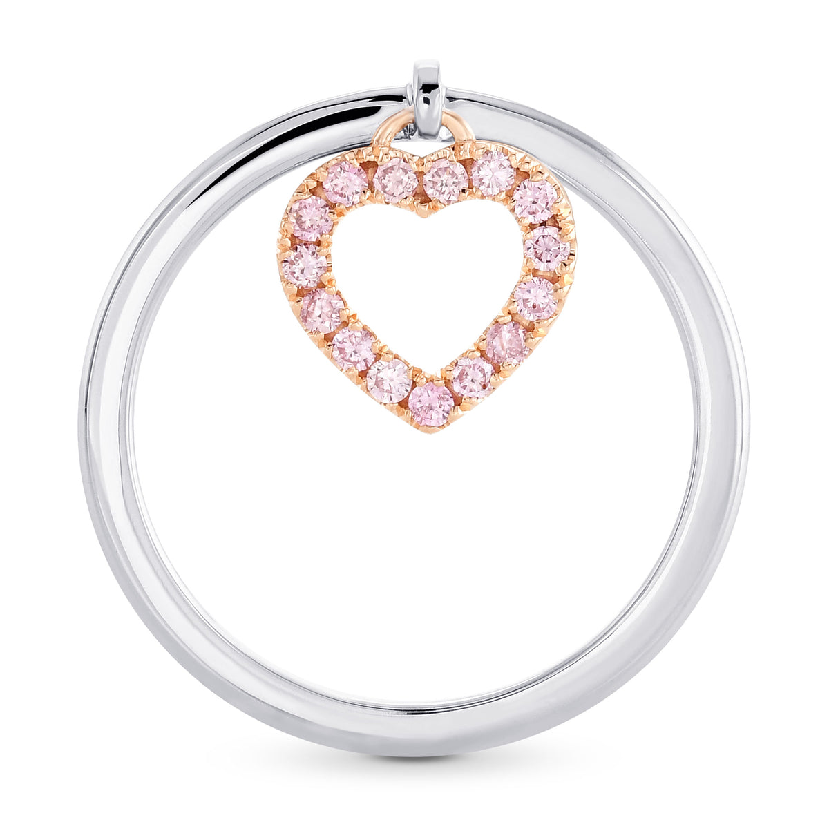 Fancy Pink Pave Dangling Heart Diamond Ring