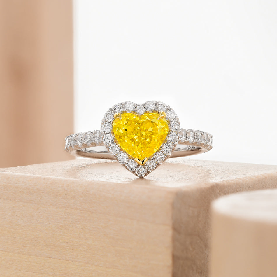 Fancy Vivid Yellow Heart Diamond Halo Ring