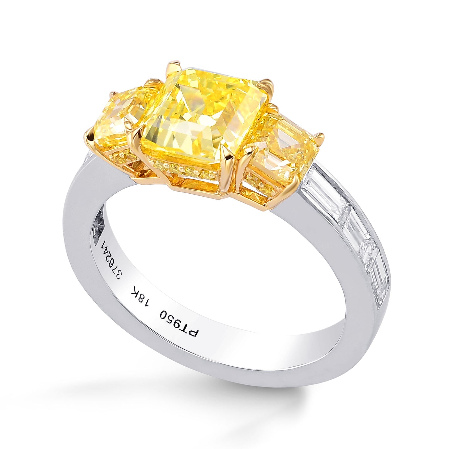  Fancy Vivid Yellow Asscher Side Stone Diamond Ring