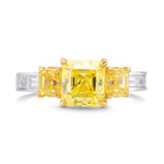  Fancy Vivid Yellow Asscher Side Stone Diamond Ring