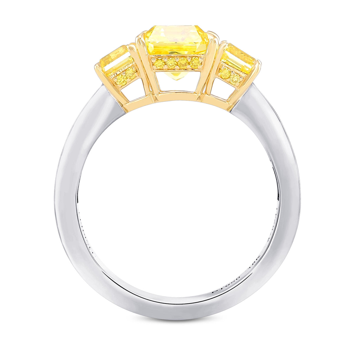  Fancy Vivid Yellow Asscher Side Stone Diamond Ring