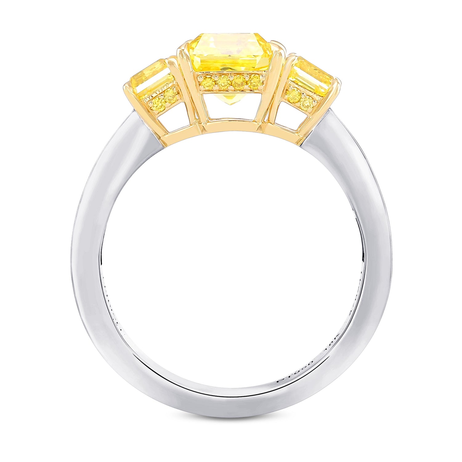  Fancy Vivid Yellow Asscher Side Stone Diamond Ring
