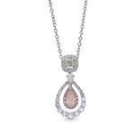 Fancy Light Green Radiant and Fancy Light Pink Pear Diamond Drop Halo Pendant 