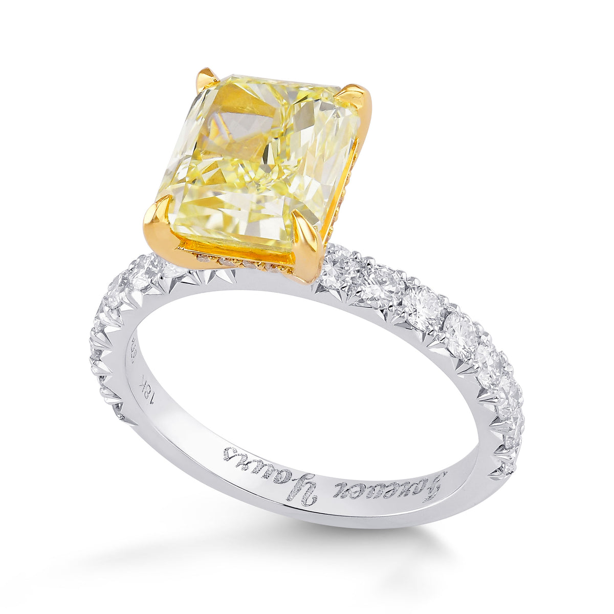 Fancy Light Yellow Radiant Diamond Side Stone Ring