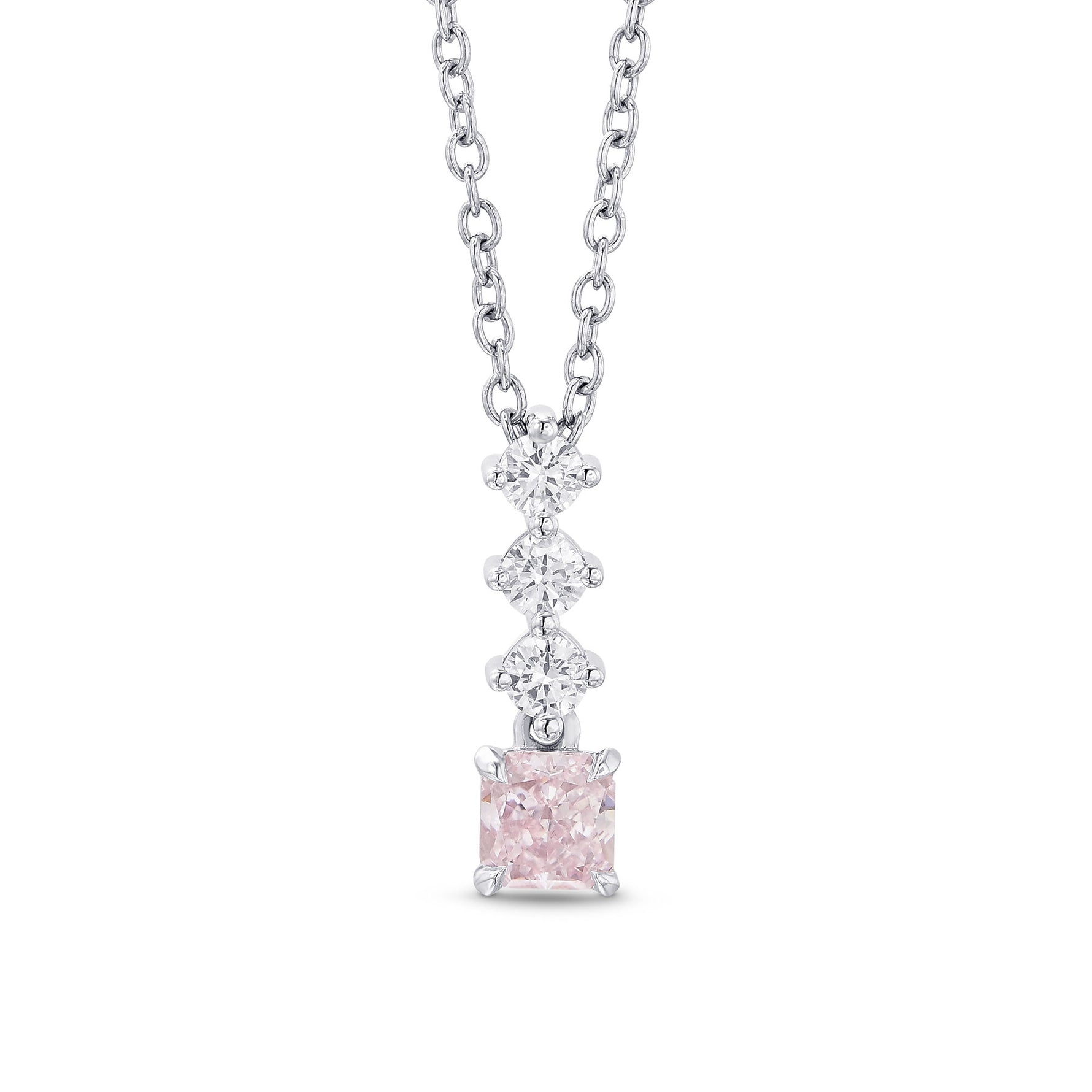 Fancy Light Pink Radiant Diamond Drop Pendant 