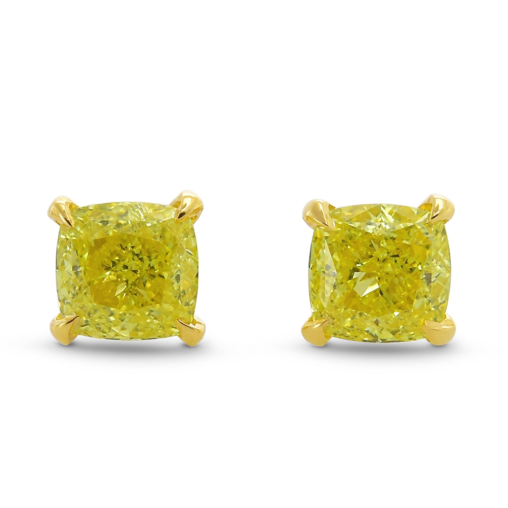 Fancy Intense Yellow Cushion Stud Earrings