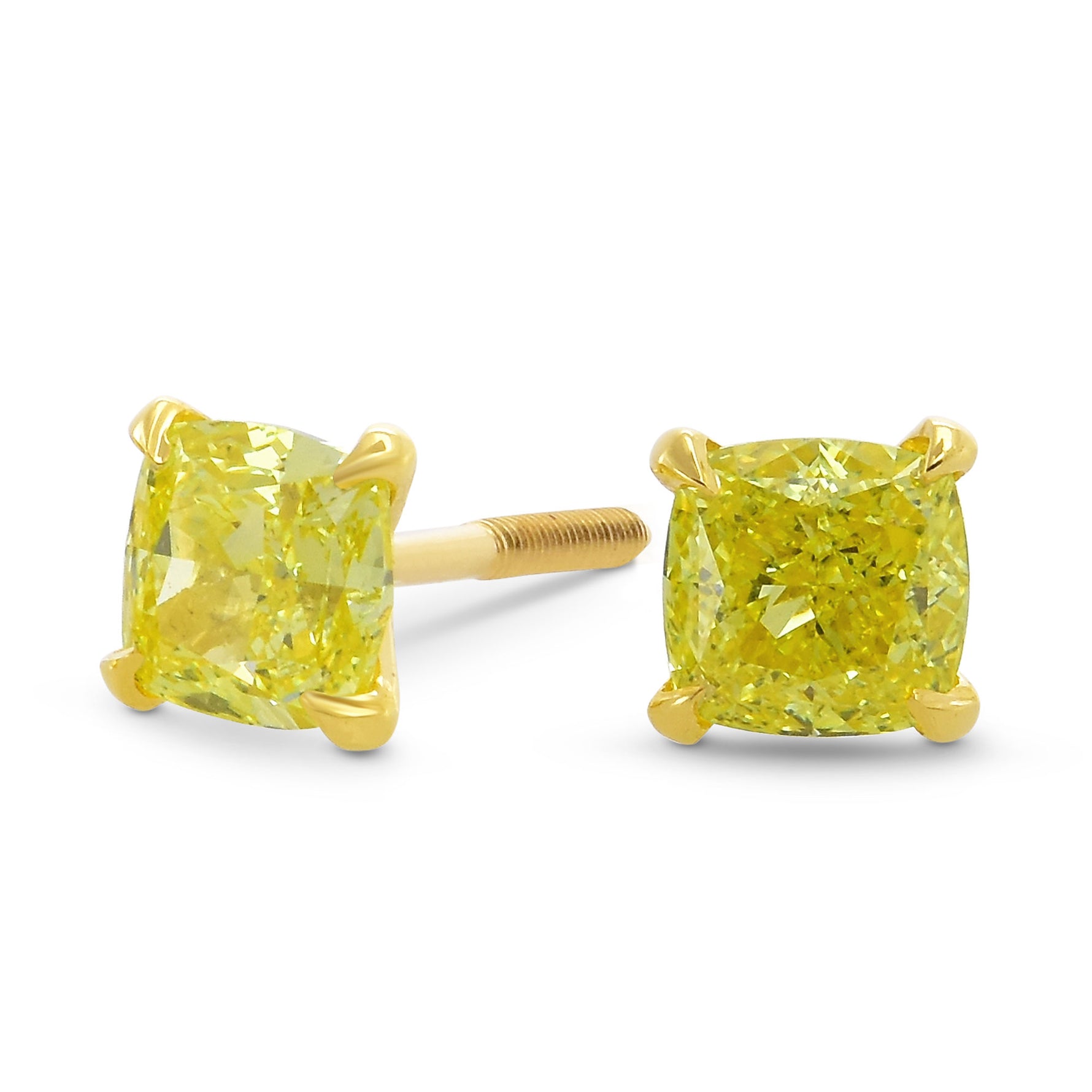 Fancy Intense Yellow Cushion Stud Earrings