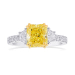 Fancy Intense Yellow Radiant & Trapezoid Diamond Pave Side-stone Ring 