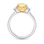 Fancy Intense Yellow Radiant & Trapezoid Diamond Pave Side-stone Ring 