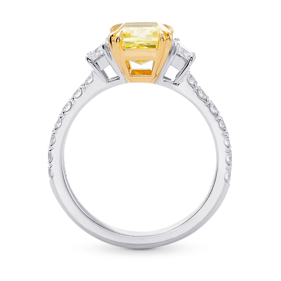 Fancy Intense Yellow Radiant & Trapezoid Diamond Pave Side-stone Ring 