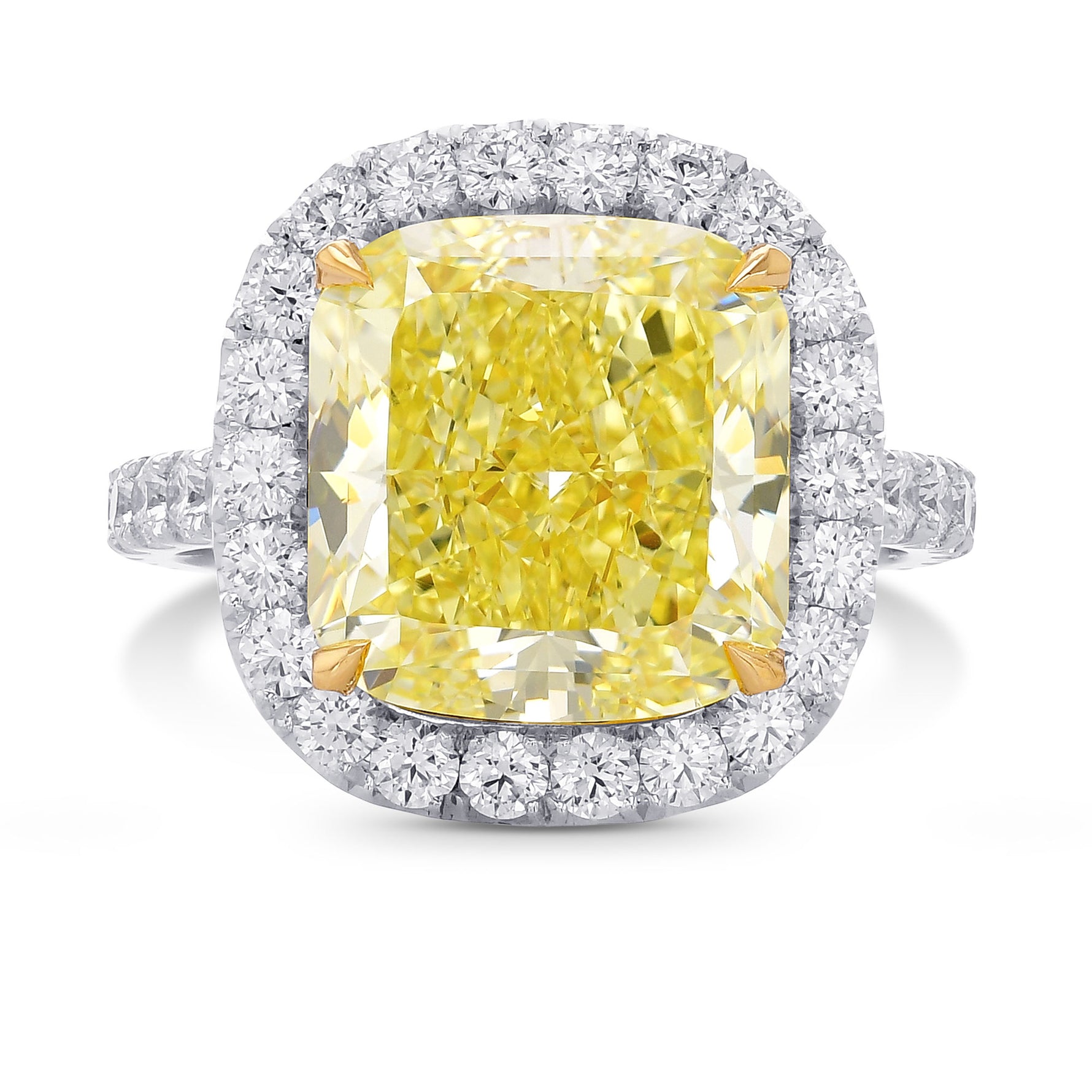 Fancy Intense Yellow Cushion Diamond Halo Ring