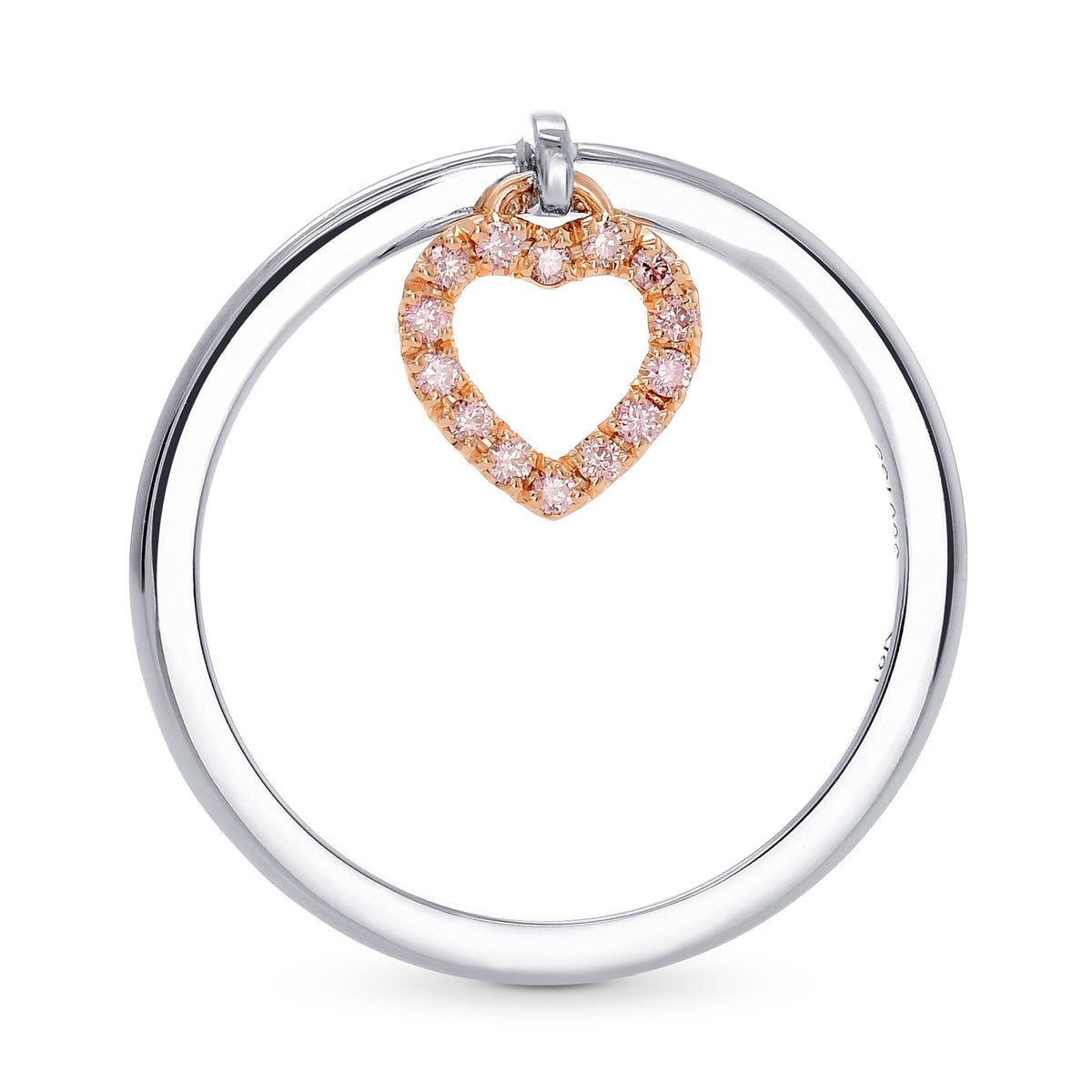 Fancy Pink Pave Dangling Heart Diamond Ring 