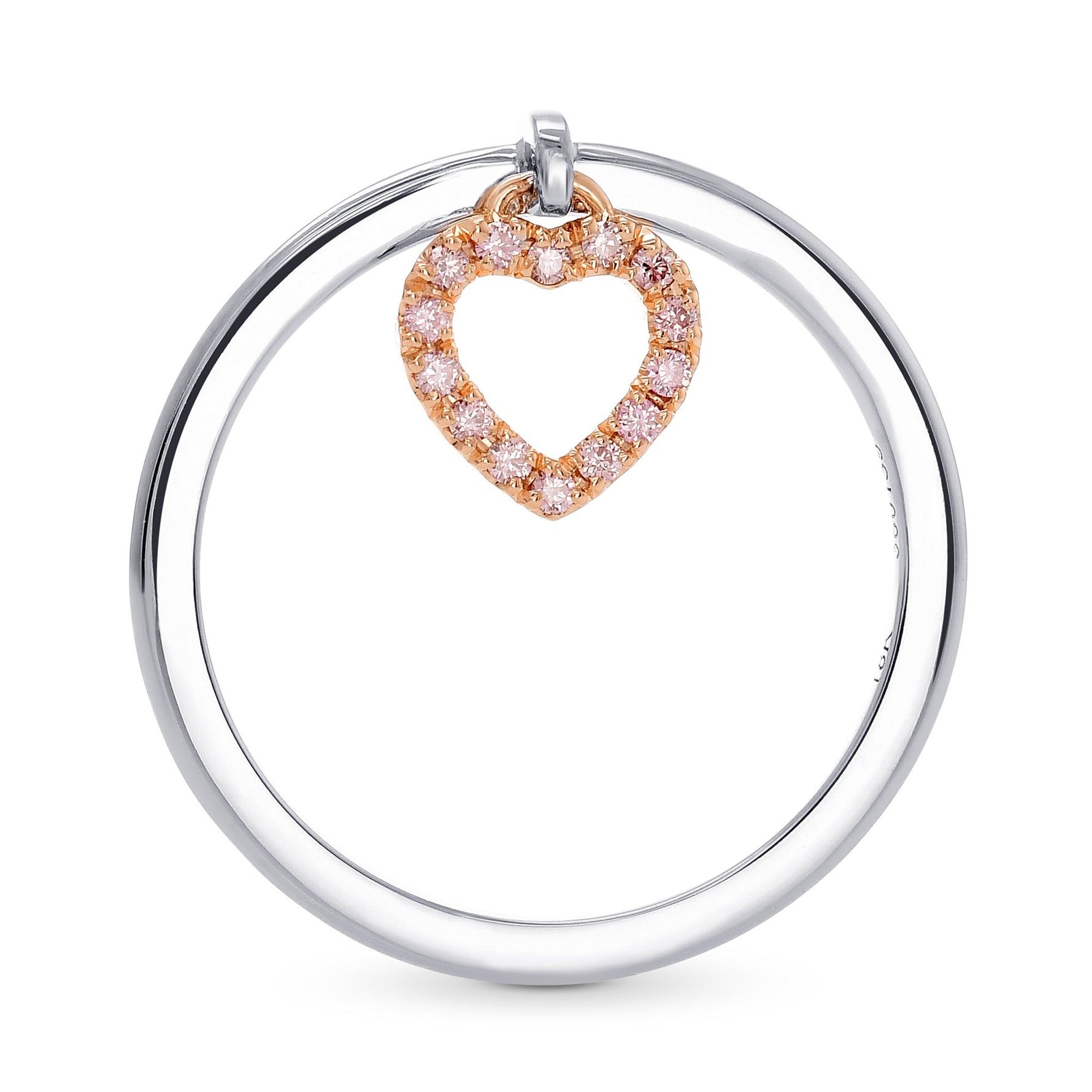 Fancy Pink Pave Dangling Heart Diamond Ring 
