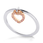 Fancy Pink Pave Dangling Heart Diamond Ring 