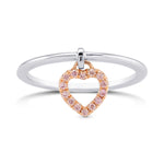Fancy Pink Pave Dangling Heart Diamond Ring 
