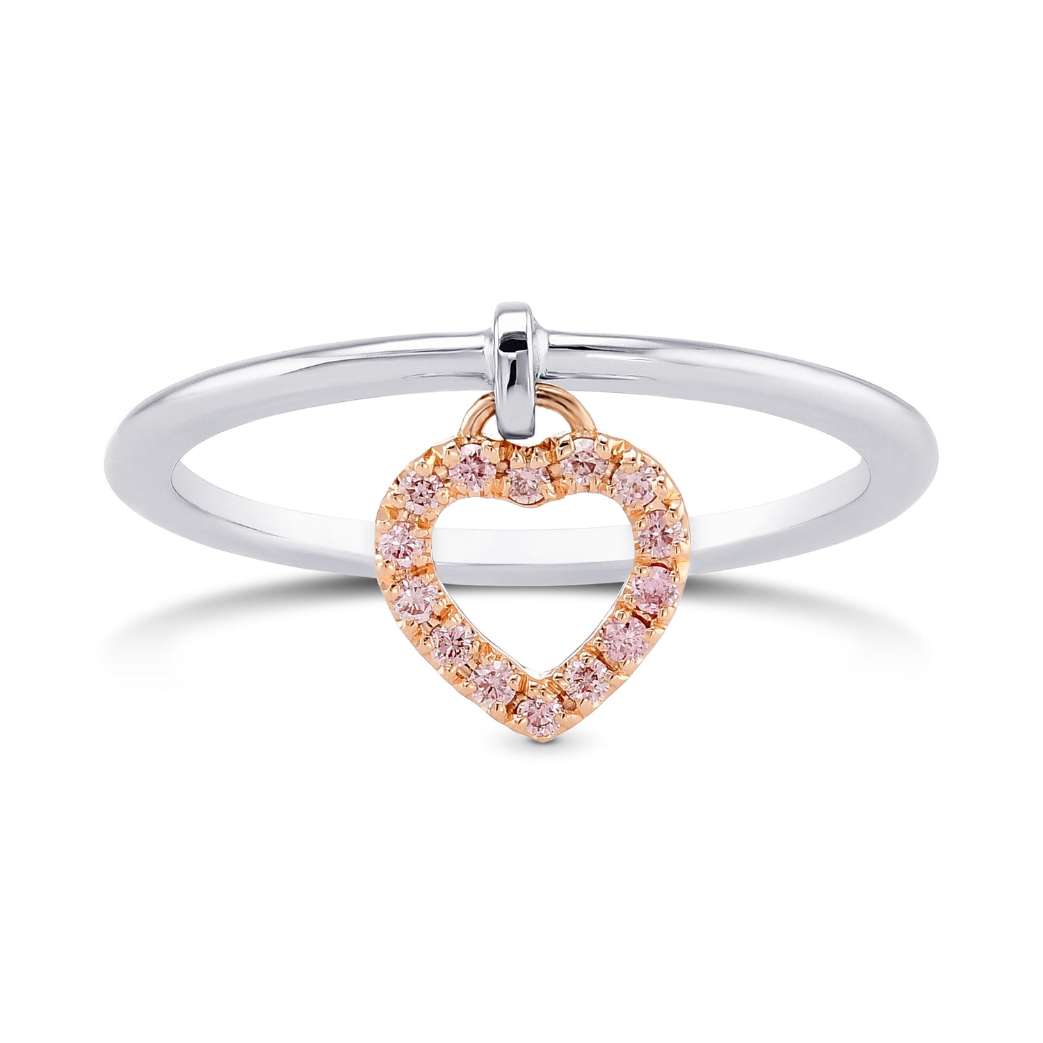 Fancy Pink Pave Dangling Heart Diamond Ring 