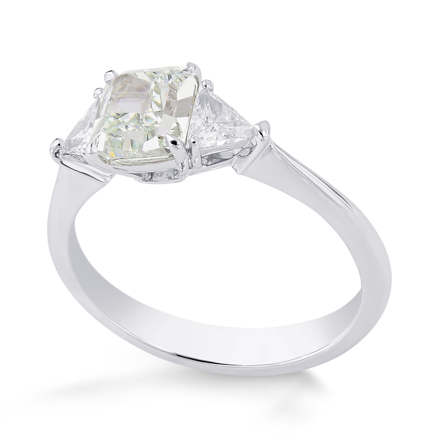 Fancy Light Green Cushion Diamond 3 Stone Ring