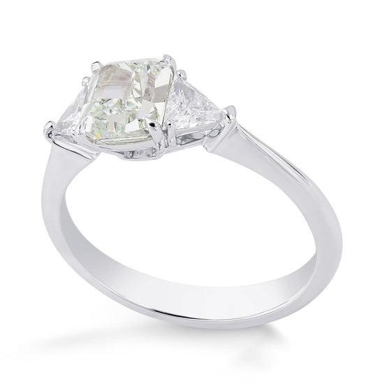 Fancy Light Green Cushion Diamond 3 Stone Ring