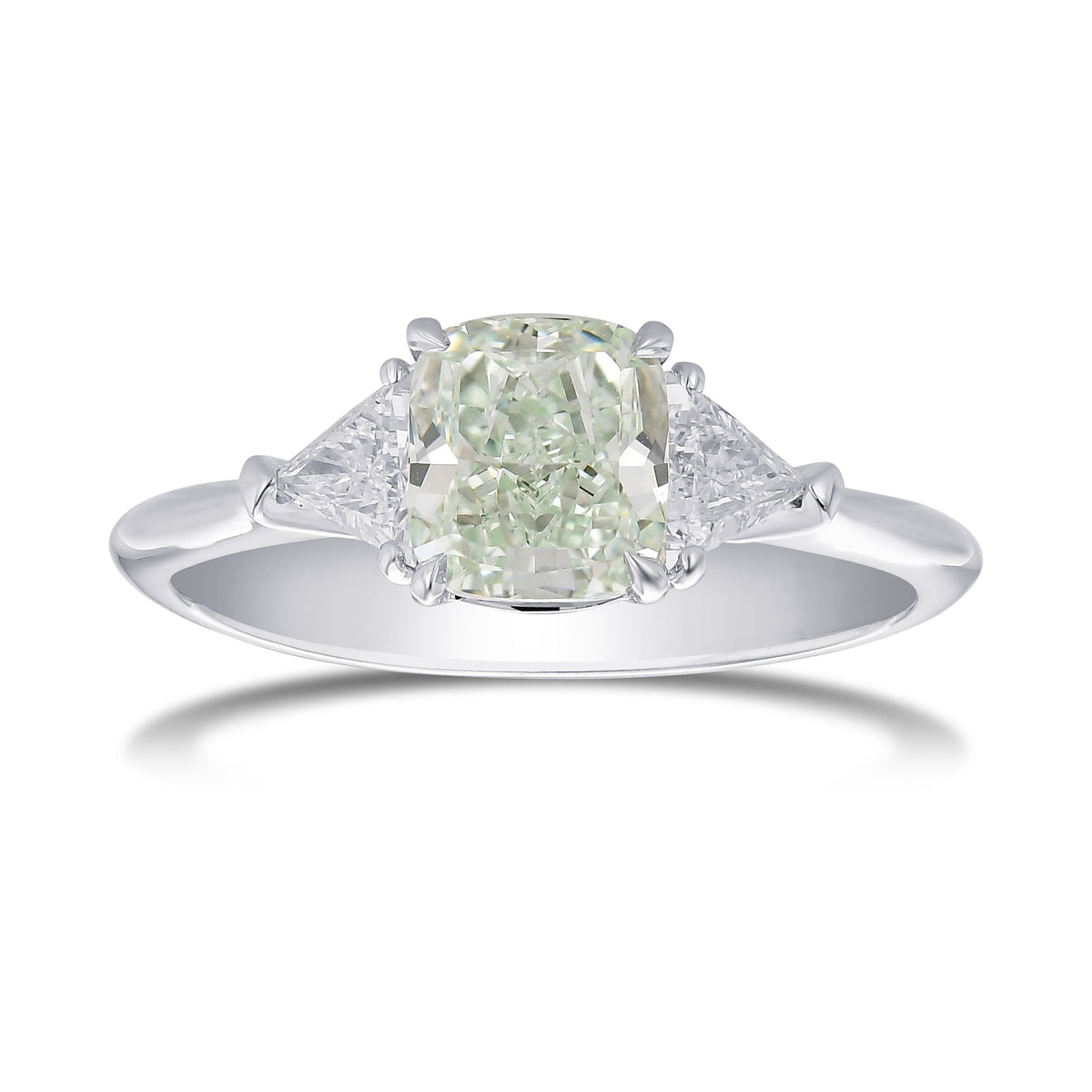 Fancy Light Green Cushion Diamond 3 Stone Ring