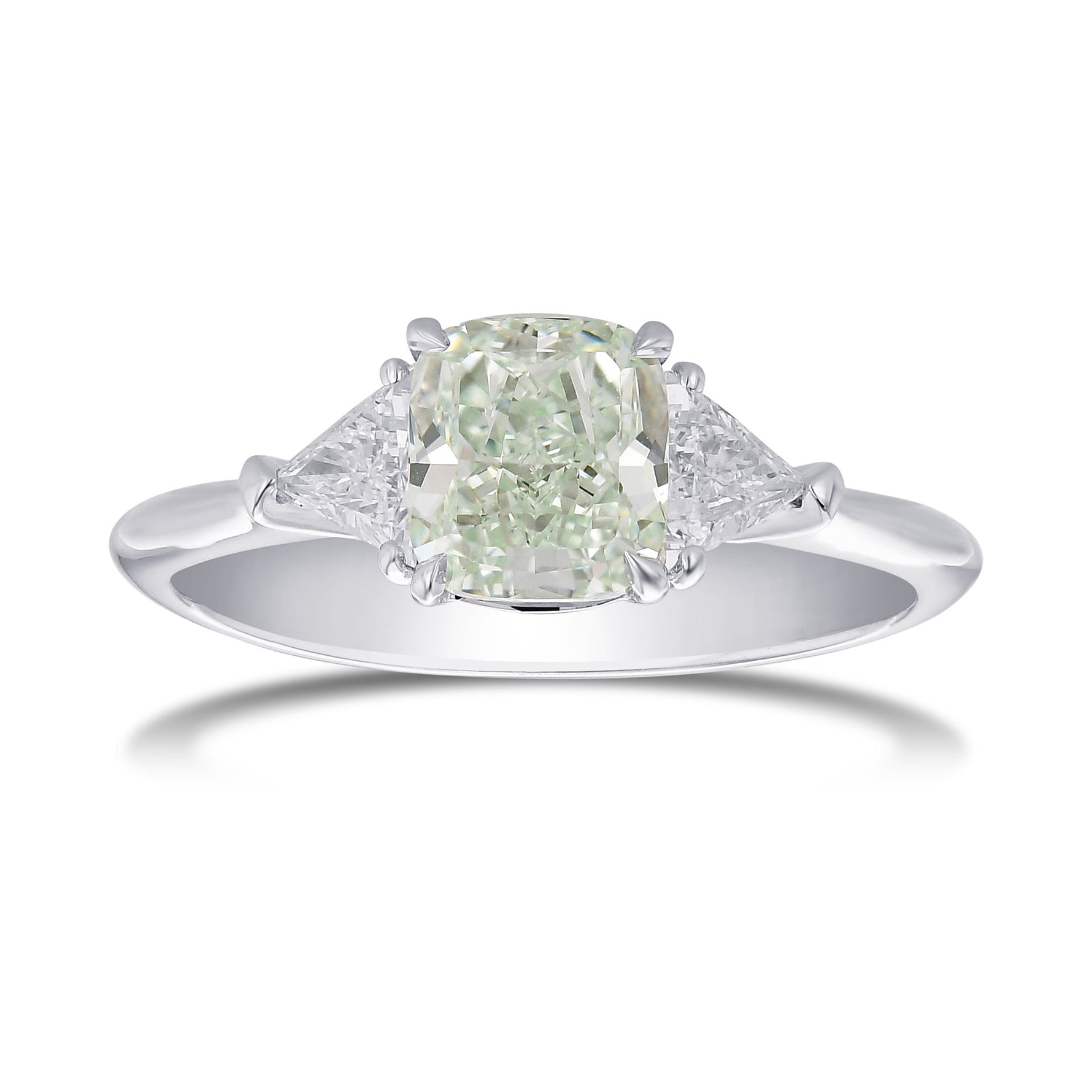 Fancy Light Green Cushion Diamond 3 Stone Ring