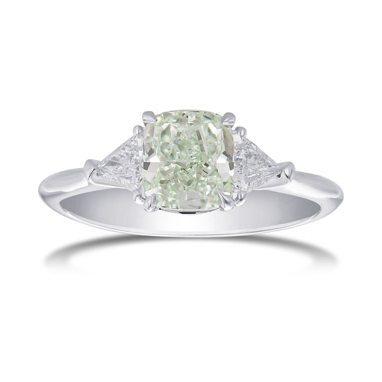 Fancy Light Green Cushion Diamond 3 Stone Ring