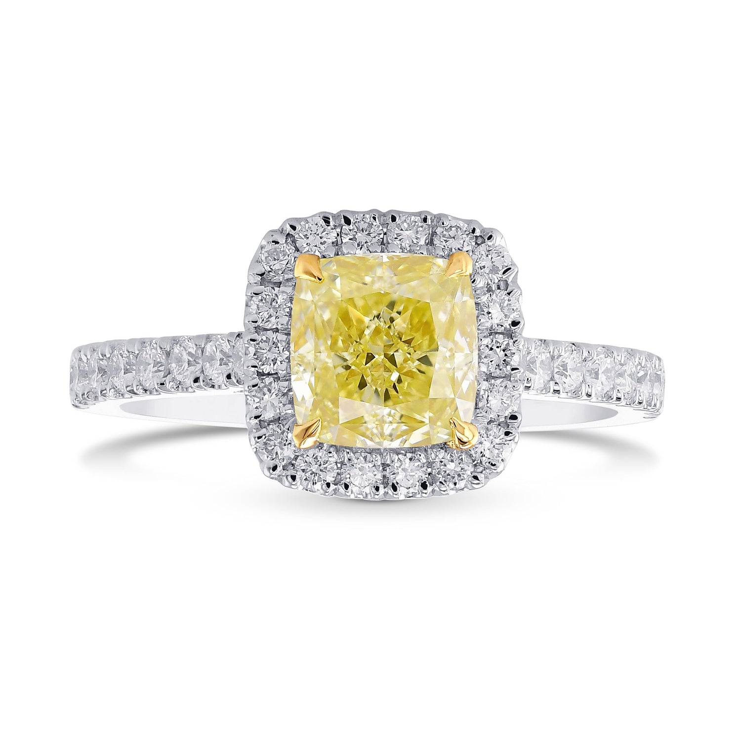 Fancy Yellow Cushion Diamond Carriage Halo Ring