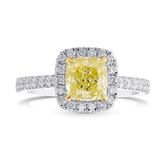 Fancy Yellow Cushion Diamond Carriage Halo Ring