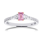 Fancy Intense Purplish Pink Emerald & Pear Diamond 3 Stone Ring