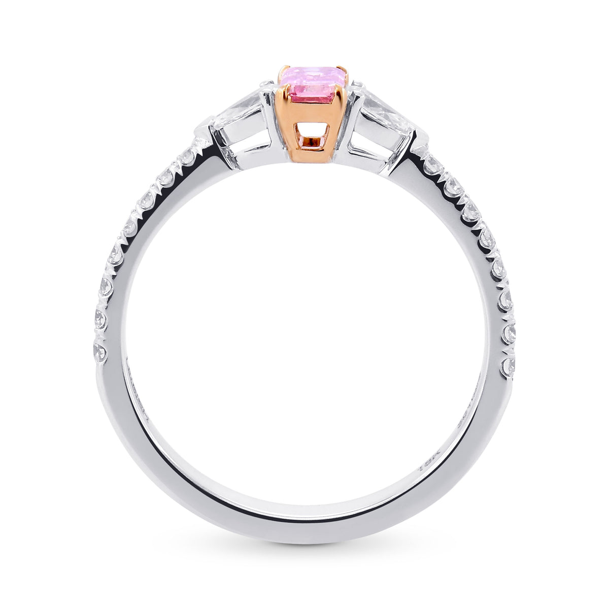 Fancy Intense Purplish Pink Emerald & Pear Diamond 3 Stone Ring