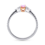 Fancy Intense Purplish Pink Emerald & Pear Diamond 3 Stone Ring