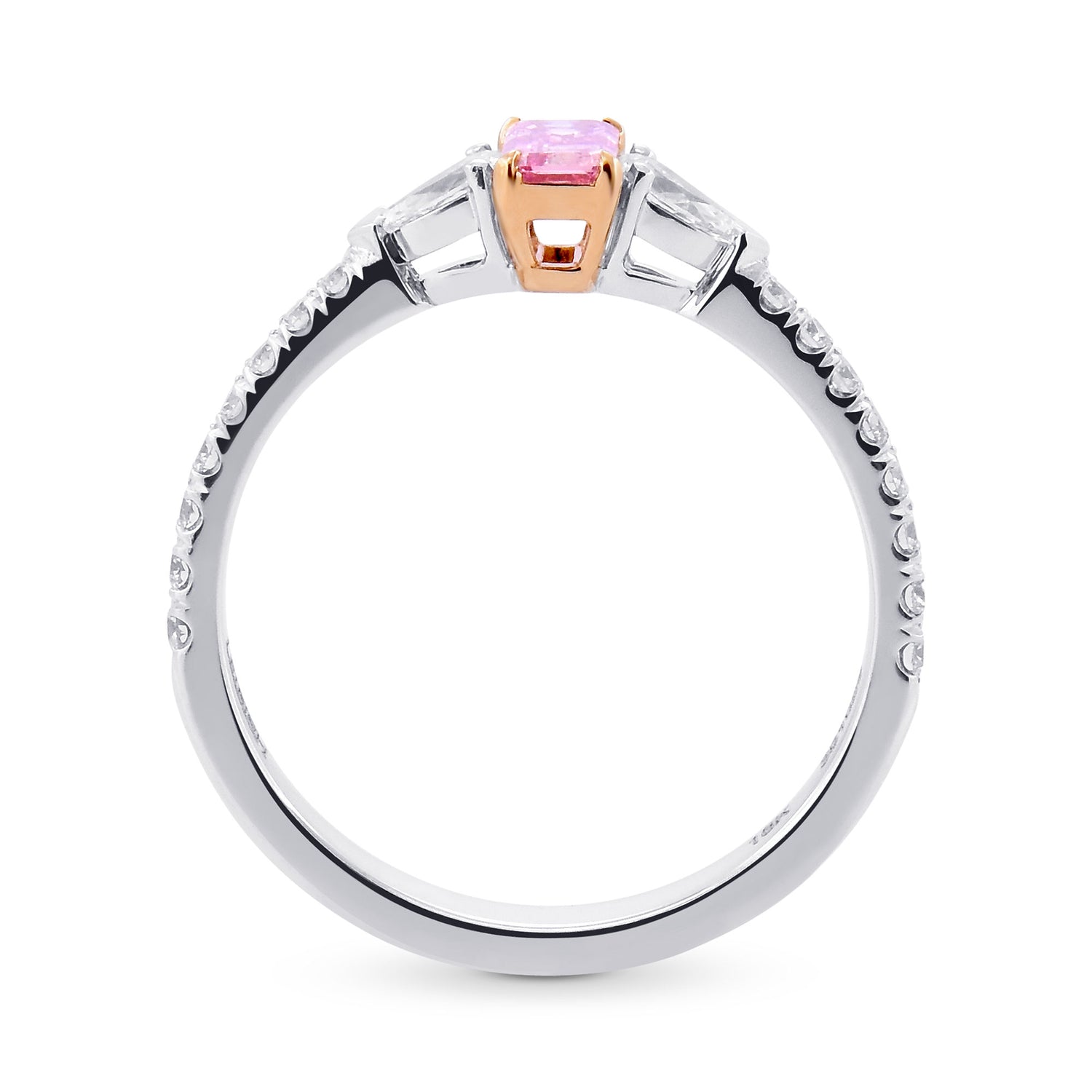 Fancy Intense Purplish Pink Emerald & Pear Diamond 3 Stone Ring