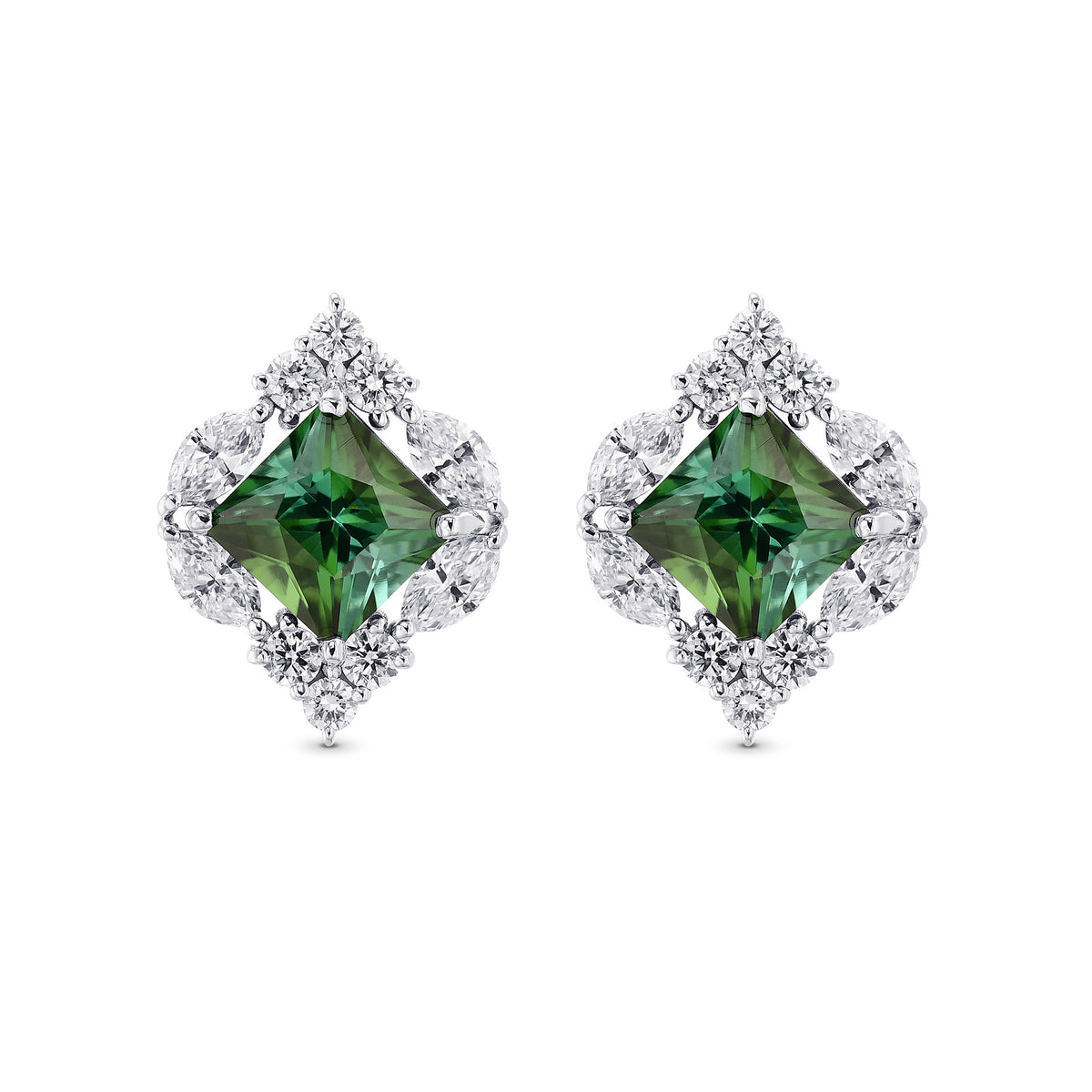 Couture Green Tourmaline and Diamond Stud Earrings