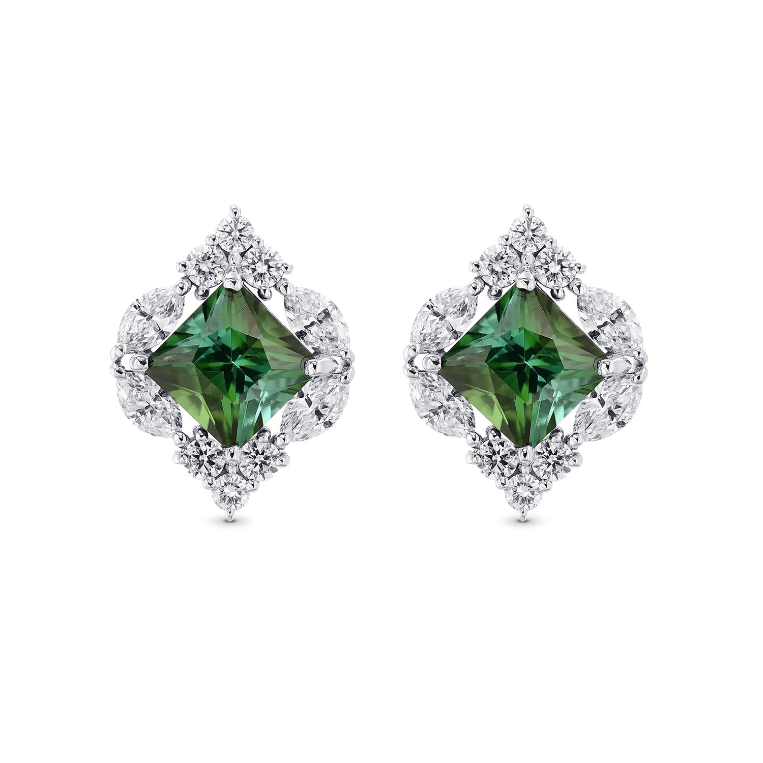 Couture Green Tourmaline and Diamond Stud Earrings