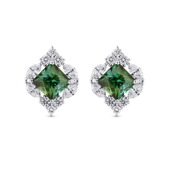 Couture Green Tourmaline and Diamond Stud Earrings